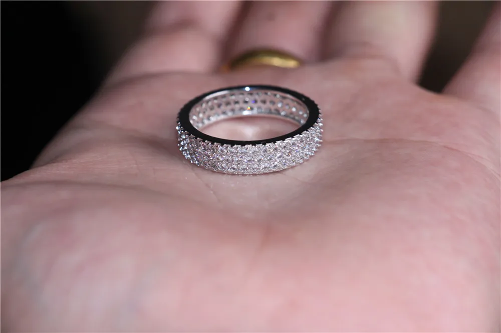 Hele Mode 3 Rijen Gesimuleerde Diamant Zirkoon 10KT wit goud gevuld Ring Vrouwen voor Elegante Volledige Vinger Liefde Ringen Bruiloft Ban192V