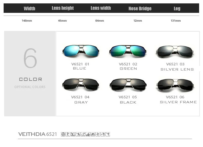 새로운 도착 Veithdia 브랜드 편광 선글라스 남성 al-mg 안경 선 유리 남성 Gafas Oculos de Sol Masculino 6521201b