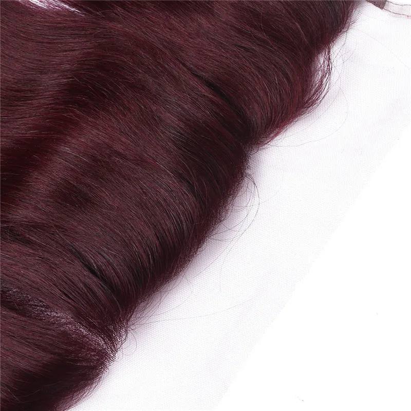 9A Burgundy Human Hair Lace Frontal Closure 13x4 Bleached Knots #99J Wine Red Straight Brazilian Hair Full Frontal Lace Closure Free Part
