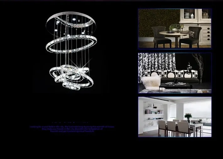 5 circle ring Modern minimalist penthouse floor living room led K9 crystal Chandeliers creative villa long circular staircase ligh2609