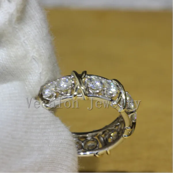 Vecalon Moissanite Gem Simulated diamond Cz Engagement Wedding Band ring for Women 10KT White Yellow Gold Filled Female r286K
