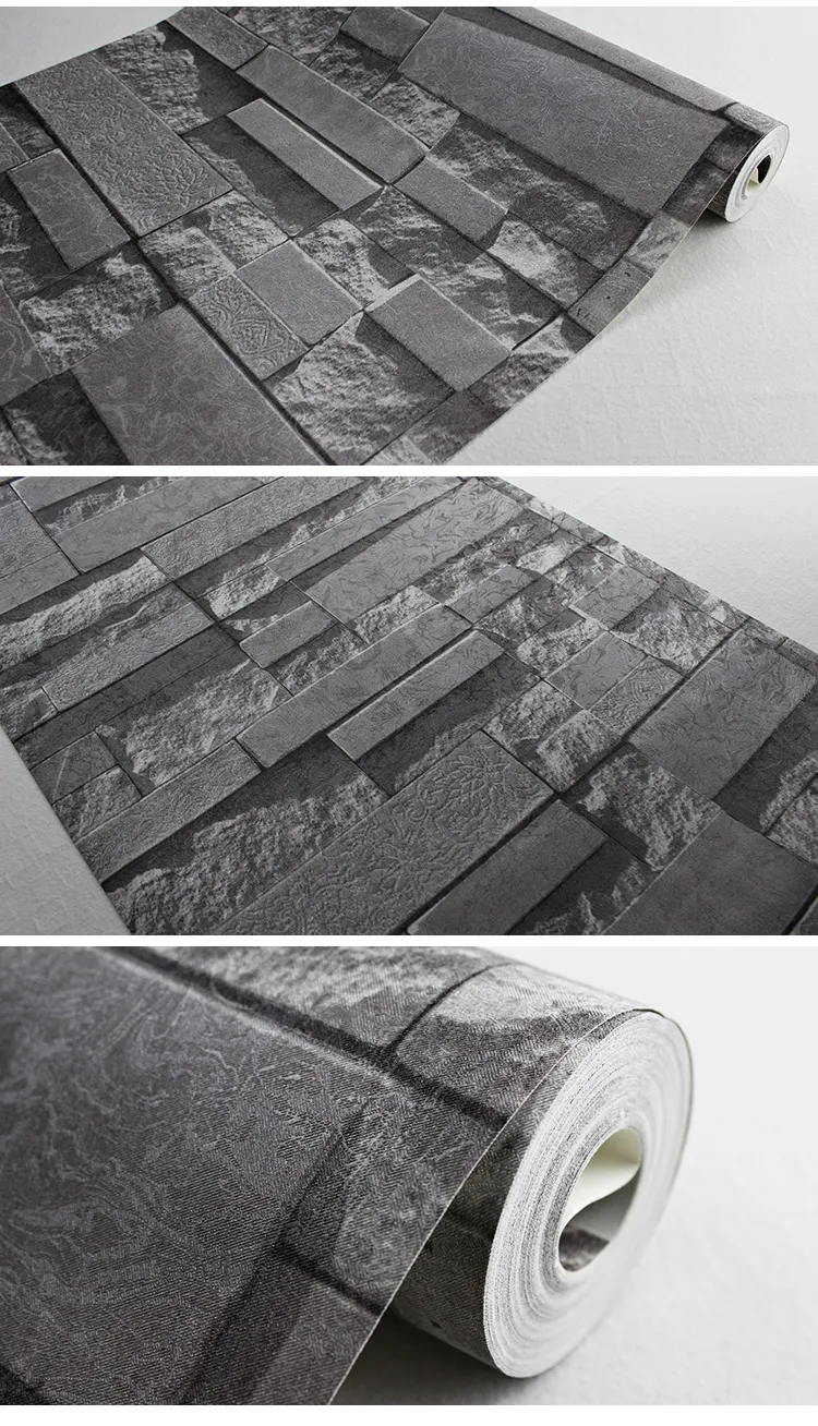 Ladrillo apilado moderno papel pintado de piedra 3d rollo papel pintado gris del fondo de la pared del ladrillo para el papel de la pared del vinilo del pvc