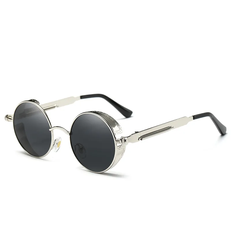 Lunettes de soleil polarisées pour hommes, AORON gothique Steampunk, miroir rond, lunettes rétro UV400 Vintage avec Br326n