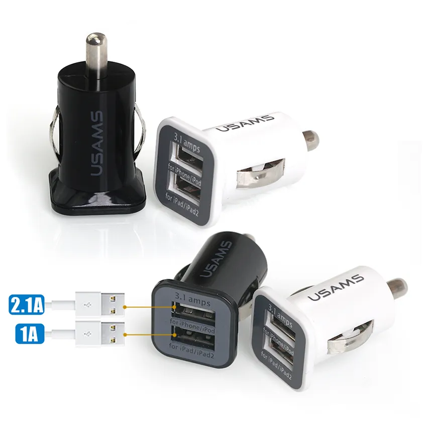 Dual USB Autolader 5V 3.1A Draagbare Snel Opladen 2 Port Telefoon Auto Charge Adapter Socket Voor Mobiele telefoon Tablet in Auto