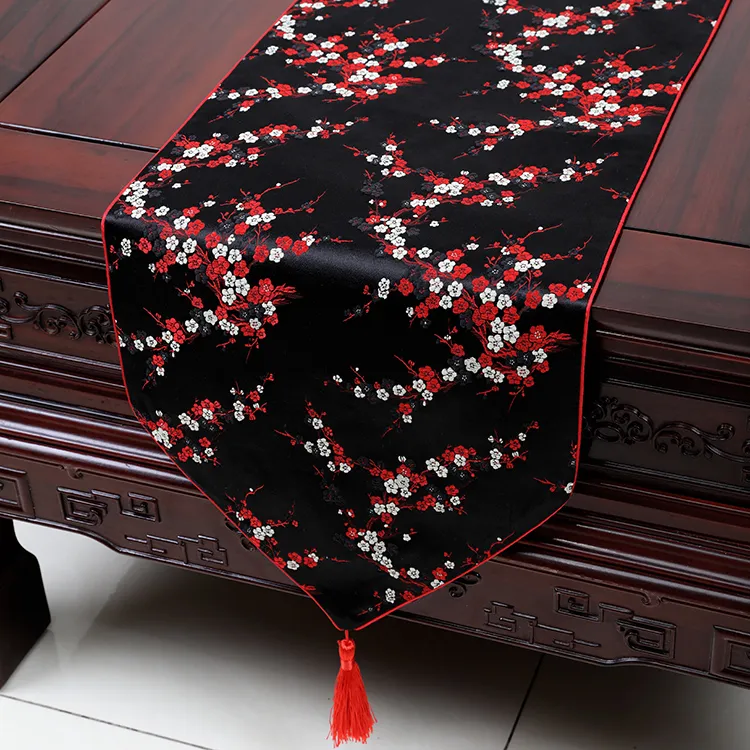 Luxury Short Length Cherry blossoms Table Runner Fashion High End Silk Brocade Coffee Table Cloth Dining Table Pads Placemat 150 x 33 cm