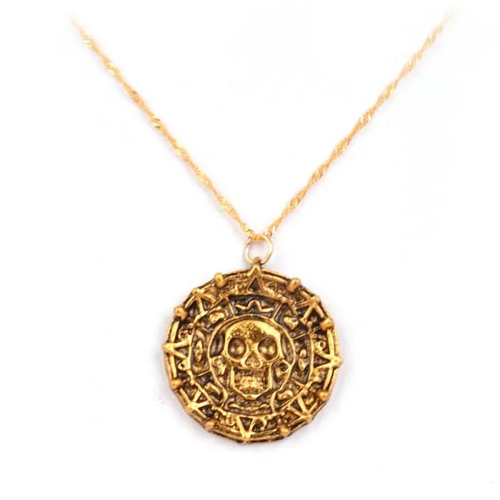 Colar masculino banhado a ouro, colar com moeda de caveira asteca, colar longo de 40cm, hip hop, hiphop, masculino, chris242t