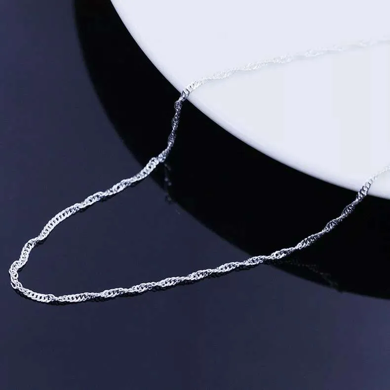 925 colar de prata esterlina itens link 18 polegada 45 cm corrugado cadeia de onda colares encantos do casamento do vintage