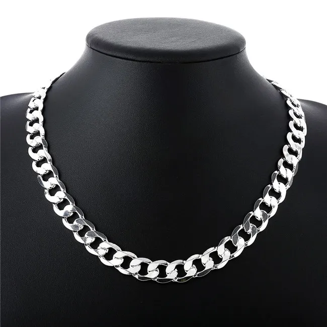 Heavy 66g 12MM flat sideways necklace Men sterling silver necklace STSN202 whole fashion 925 silver Chains necklace factory di2639
