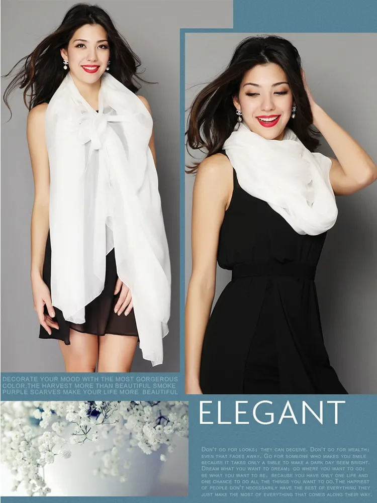 Высший класс женские женские весенне-осенние белые шарфы модные накидки блестящие великолепные шелковые шаль повседневные модные аксессуары для колец 4 размера290i