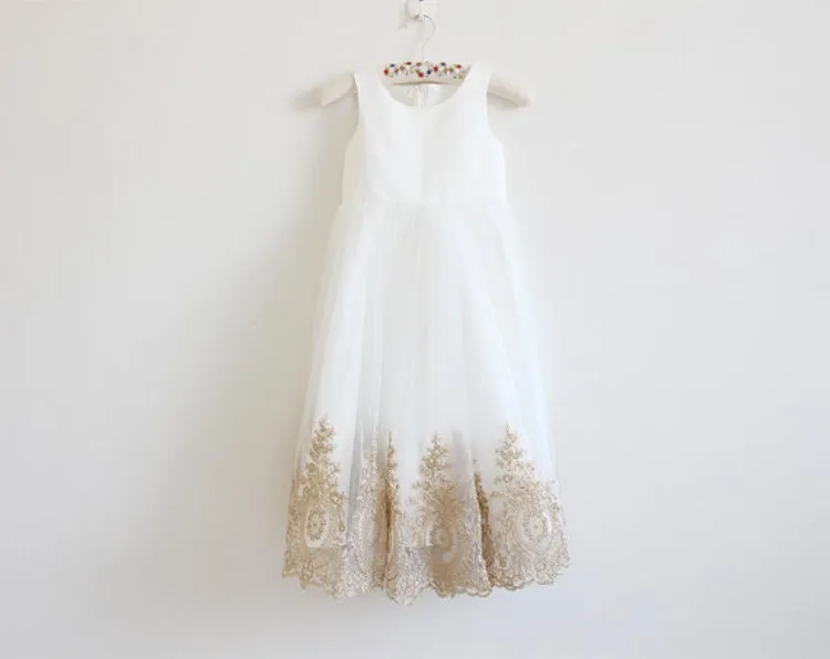 Cute Appliques Tulle Long Flower Girls Dresses Crew Bow Satin Princess Toddler Infant Children Wedding Dresses Junior Bridesmaid Dresses