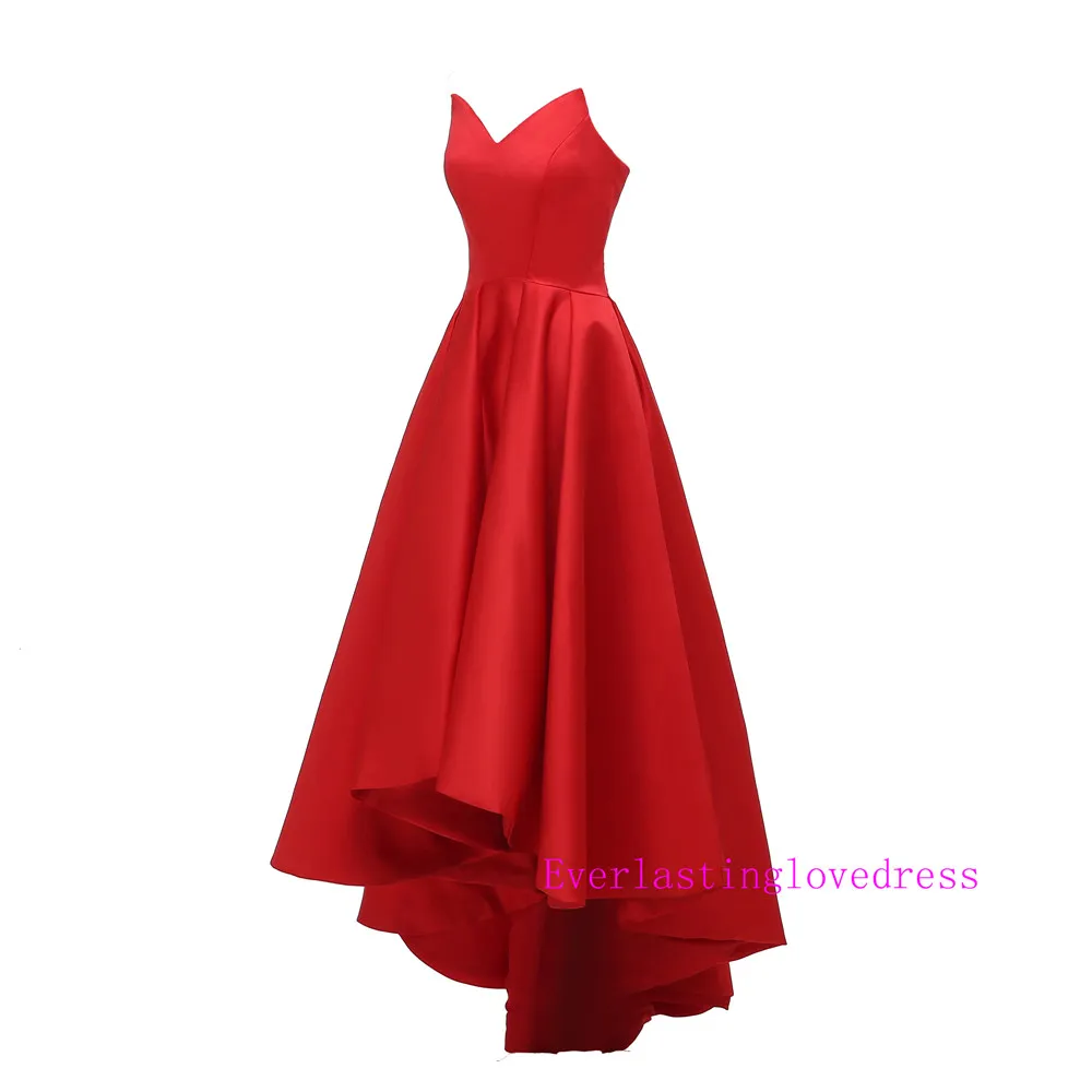 Designer Arabic Sweetheart High Low Red Matte Satin Prom Dresses Red Ball Gowns High Fashion Evening Gown vestido de festa