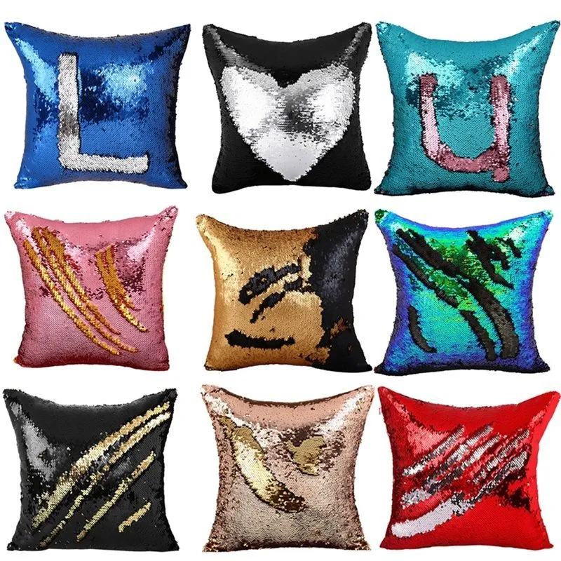 Double Sequin Pillow Case cover Glamour Square Pillow Case Cushion Cover Home Sofa Car Decor Mermaid Bright Pillow Covers