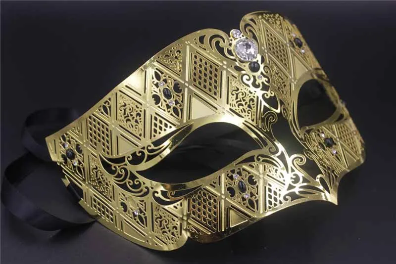 Máscaras de festa de ouro metal festa máscara fantasma homens mulheres filigrana máscara veneziana conjunto masquerade casal conjunto cristal cosplay baile casamento 252p