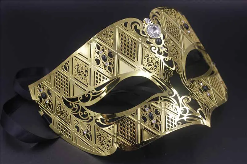 Party Masks Gold Metal Party Mask Phantom Men Women Filigree Venetian Mask Set Masquerade Couple Set Crystal Cosplay Prom Wedding 339y