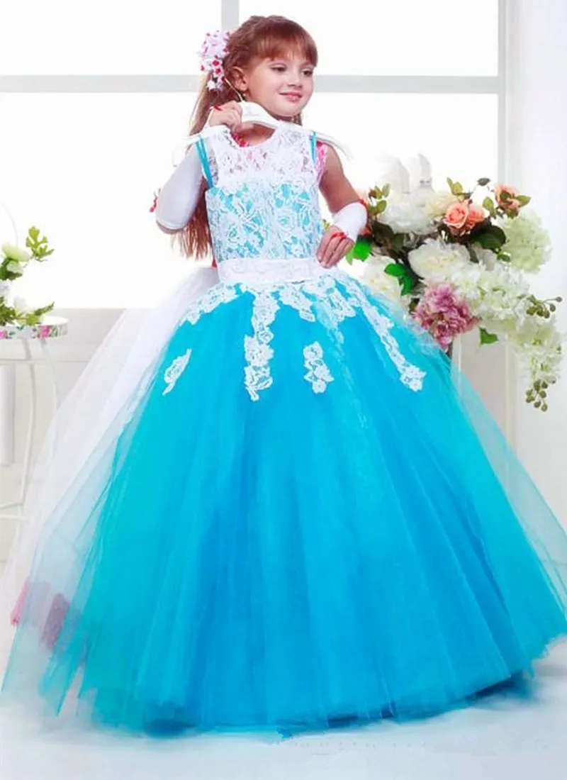 Elegant Ball Gown Lace Flower Girl Dresses For Weddings White First Communion Dresses Long Pageant Dresses For Kids