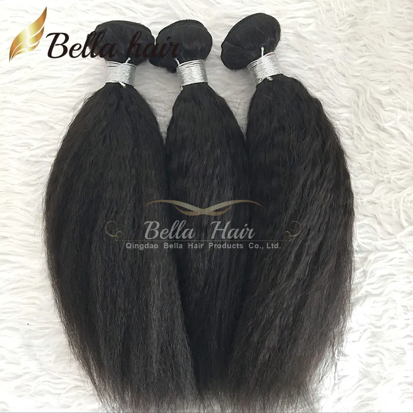 Bella Hair® Brezilyalı Bakire Saç Kinky Düz Saç Uzantıları Doğal Siyah Renk Saç Dokuma Atkı 8 