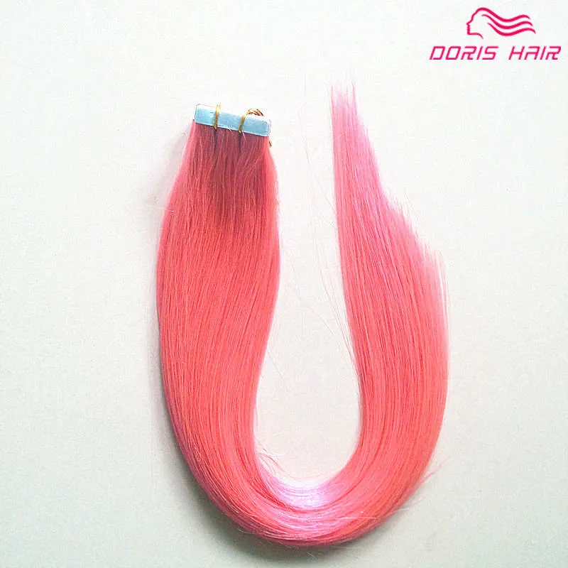Double-sided adhesive PINK tape hair extensions straight indian colorized Tape Hair Extensions human hair tape in extensions free DHL