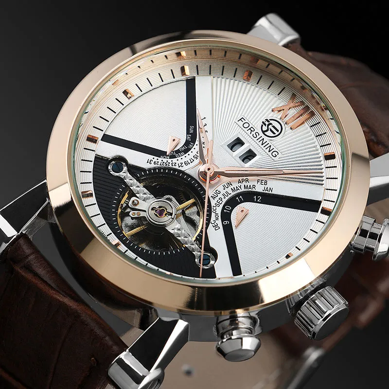Tourbillon Wrap hommes montres montre automatique boîtier doré calendrier mâle horloge noir montre mécanique Relogio Masculino260t