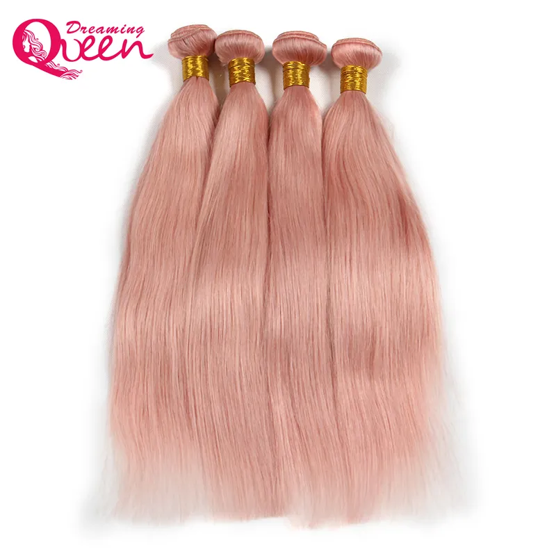 Dreaming Queen Hair Solid Pink Ombre Brazilian Straight Virgin Human Hair Weave Bundles Peachy R Hair Extensions 3 Bundles 