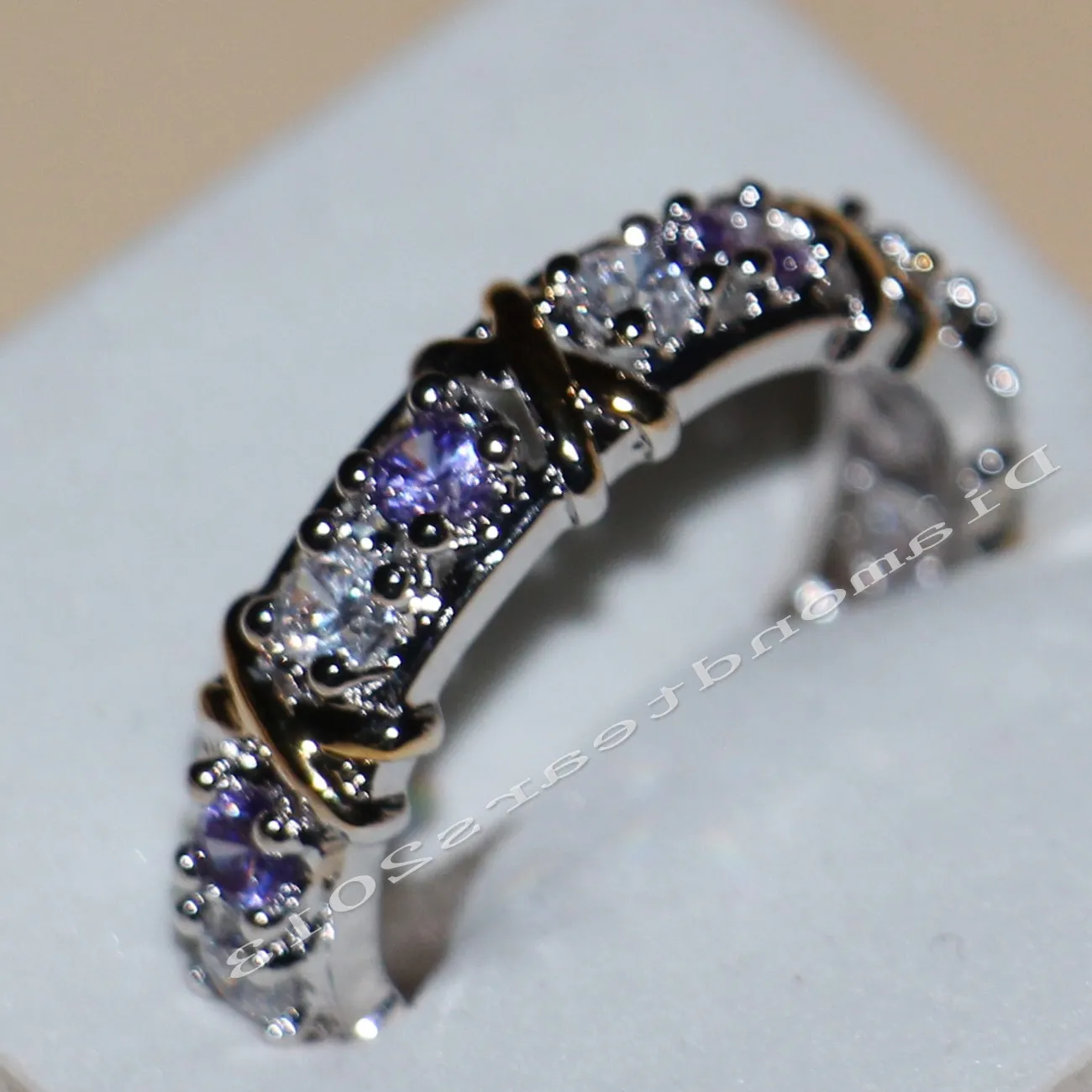 Storlek 5-11 2016 Nya smycken 2 Färg 925 Sterling Silver Amethystpaz Cz Diamond Wedding Engagement Band Rings for Women Love 326T