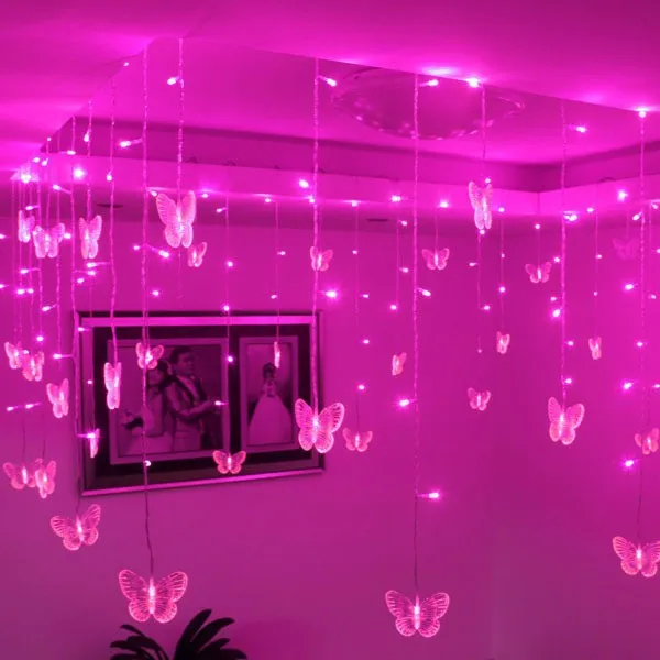 8m x 0 5m 192st LED String Fairy Curtain Light med 48st Butterfly LED Gardin Light Celebration Wedding Party Ball Decoration260N