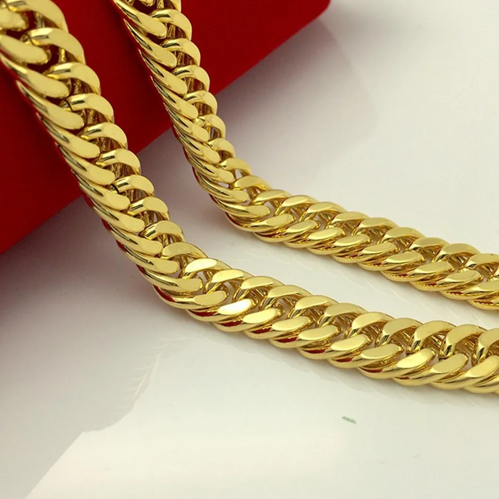 Cadena gruesa sólida, collar para hombre relleno de oro amarillo de 24 k, eslabón de cadena de doble acera, 24 de largo, 319g