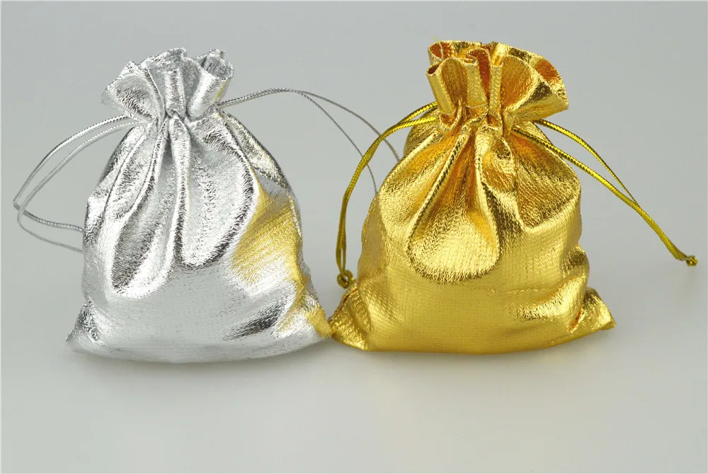 Gold Silver Drawstring Organza Bags Jewelry Organizer Pouch Satin Christmas Wedding Favor Gift Packaging 7x9cm 100st Lot299J