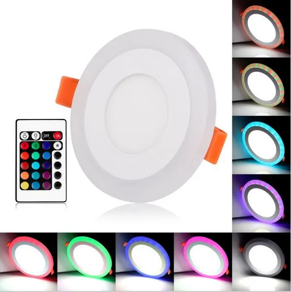 Pannello LED incorporato dimmerabile in acrilico bicolore bianco RGB 6W 9W 18W 24W Faretto da incasso a incasso Illuminazione interni con telecomando 227d