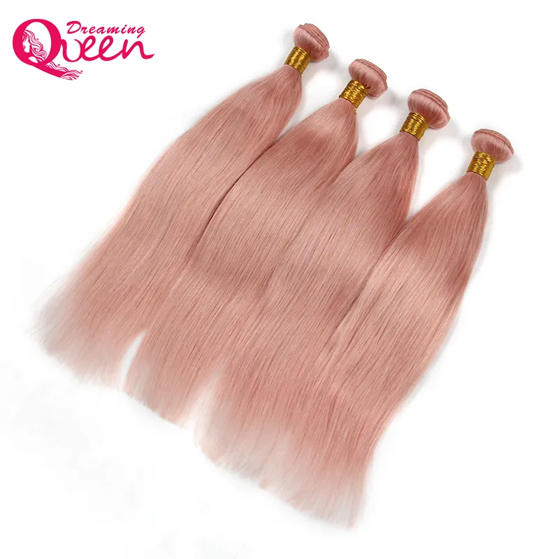 Dreaming Queen Hair Solid Pink Ombre Brazilian Straight Virgin Human Hair Weave Bundles Peachy R Hair Extensions 3 Bundles 