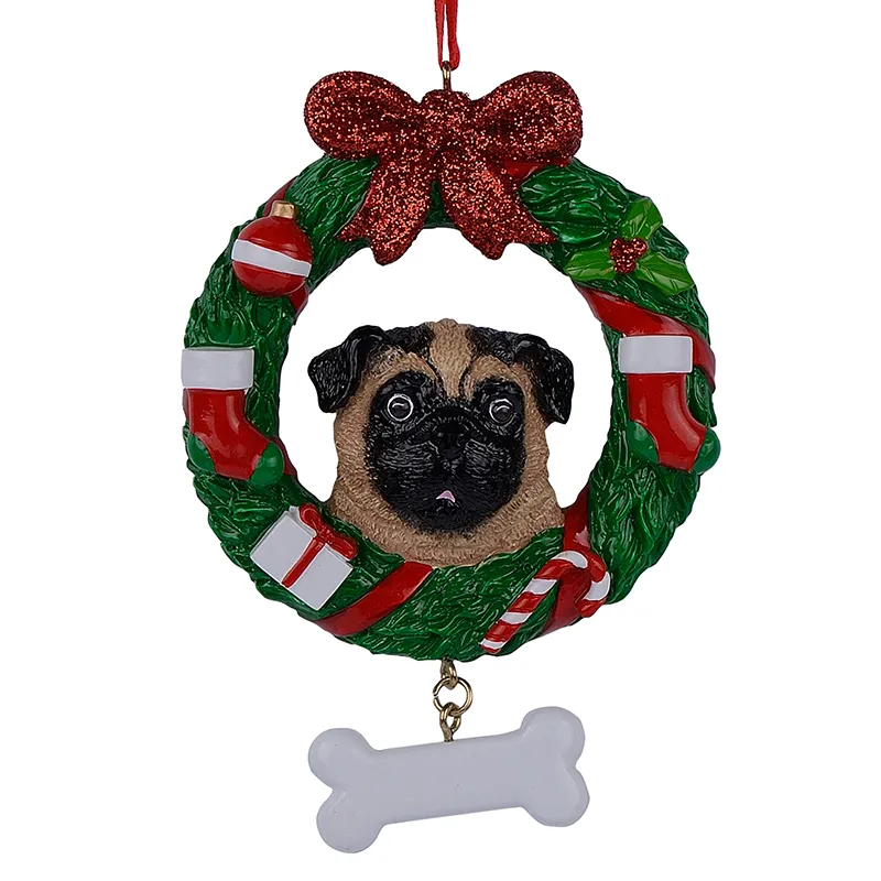 Maxora Giallo Pug Dog Artigianato in resina Lucido Personalizzato Ornamento di Natale Dipinto a mano i proprietari di Carlino regali o decorazioni la casa260M