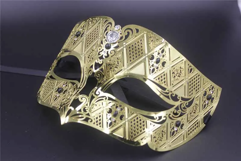 Máscaras de fiesta Máscara de fiesta de metal dorado Fantasma Hombres Mujeres Filigrana Máscara veneciana Conjunto Mascarada Pareja Conjunto Cristal Cosplay Fiesta de graduación Boda 252P