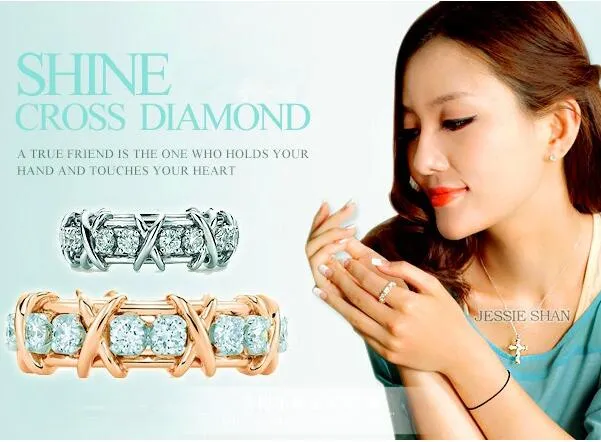 T Merk X Vorm SONA Synthetische Diamanten Stallone Ring Hart en Pijlen Verloving of Bruiloft Echte Sterling Zilver Platina Plate301S