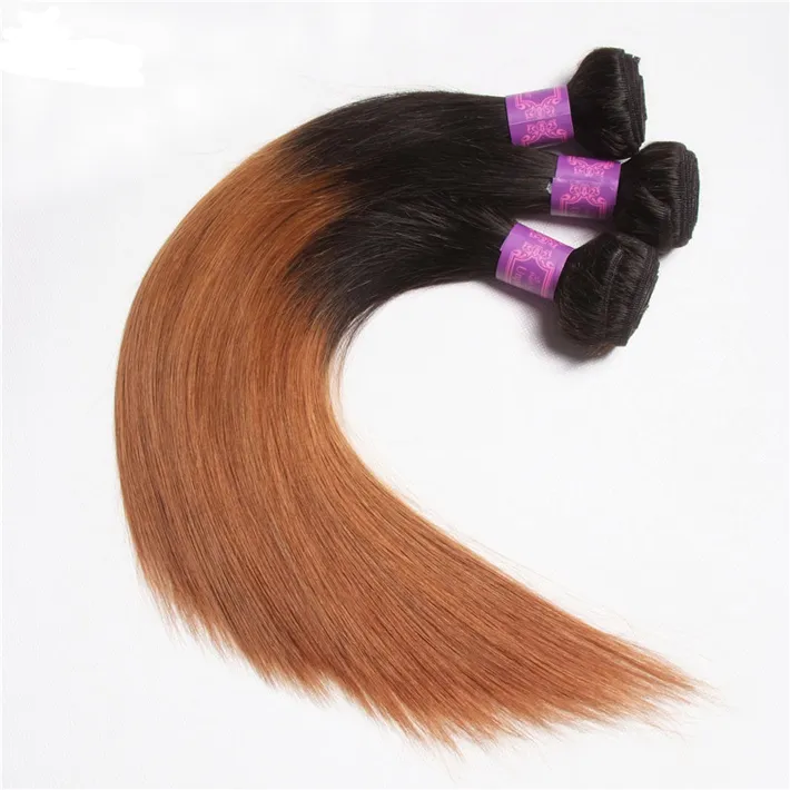 Peruvian Virgin Straight Human Hair Weaves Two Tone 1B 30 Blonde Bundles Cheap Dark Roots Medium Auburn Ombre Straight Hair Extensions