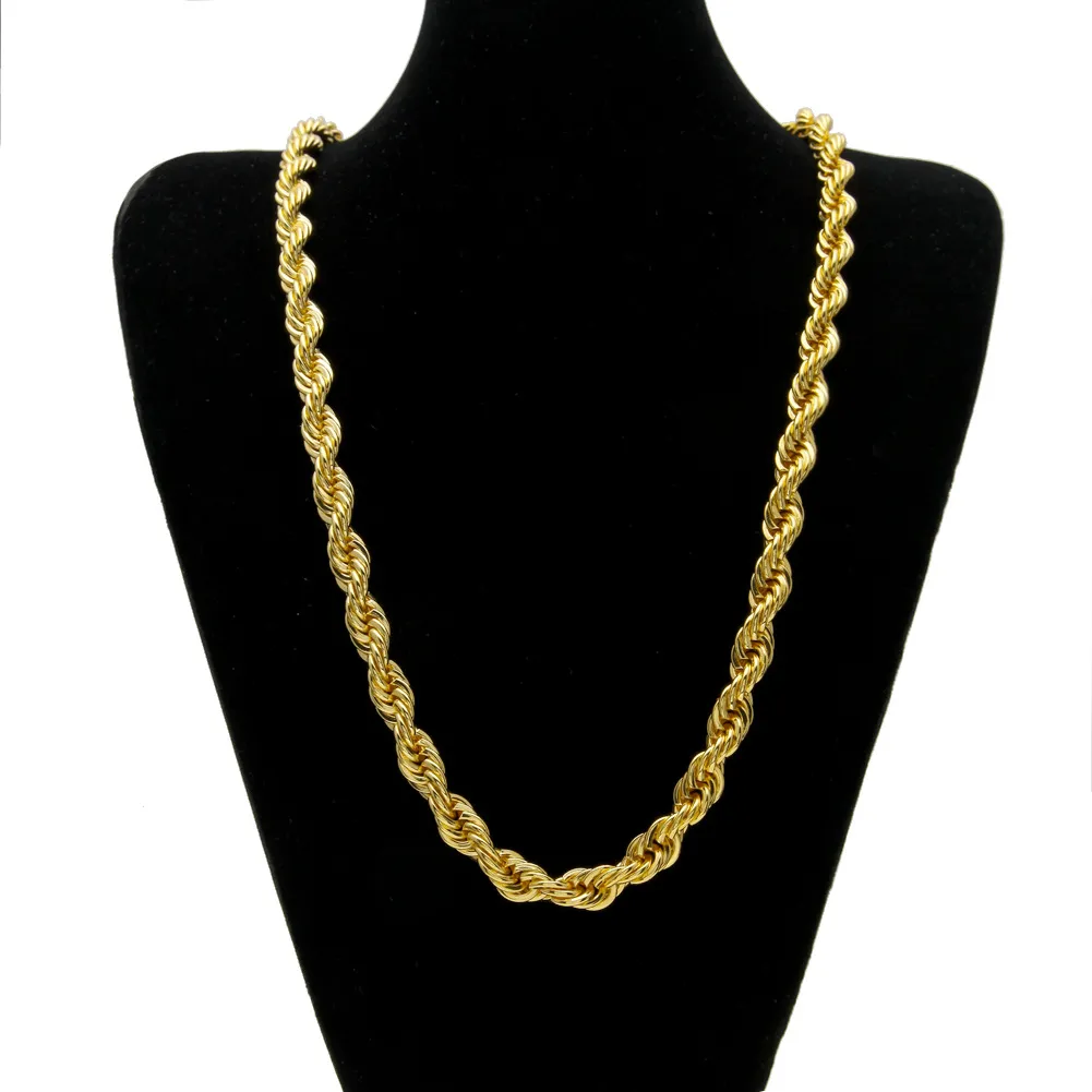 10mm Thick 76cm Long Solid Rope ed Chain 24K Gold Silver Plated Hip hop ed Heavy Necklace 160gram For mens275b