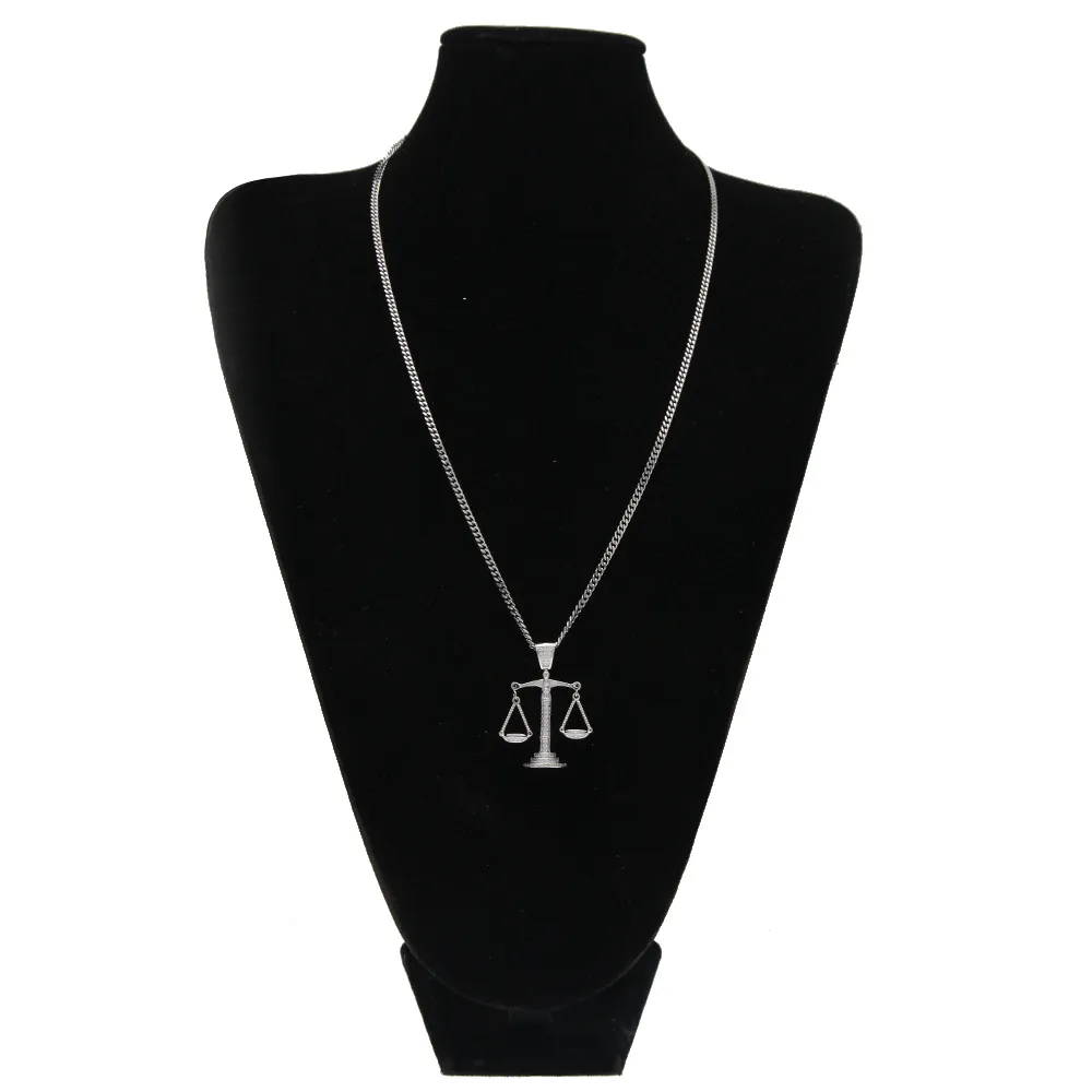 Iced Out Zircon Balance Libra Scale Pendant Silver Gold Copper Material Mens Hip hop Necklace Chain2889