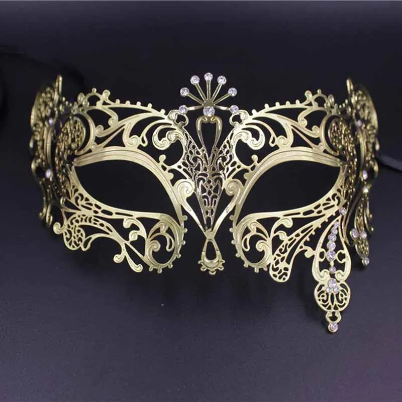 Máscara de Halloween Divertido Máscara de Casamento Branco Ouro Prata Metal Venetian Masquerade Ópera Festa de Halloween Máscaras de Olho Preto Prom Costum278o