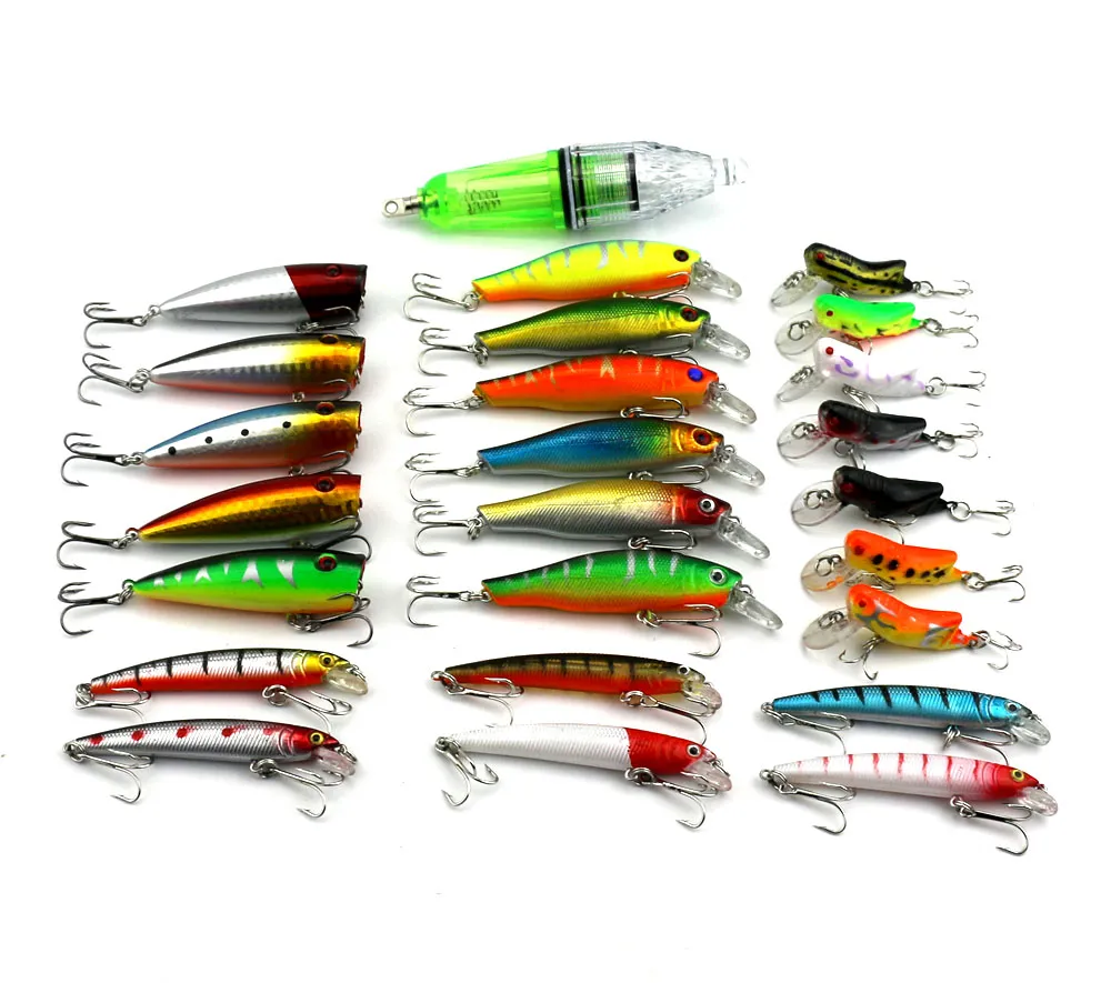 new Mix Fishing Lures Set Minnow Popper Wobbler Hard Swimbait Isca Artificial Bait fishing light Fishing Tackle
