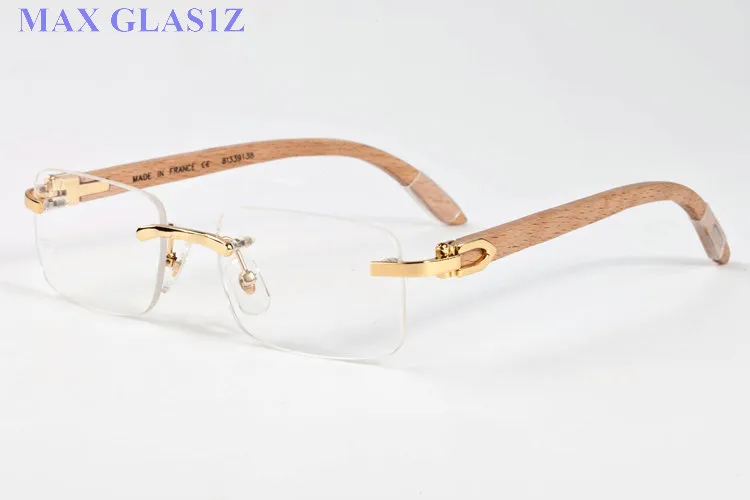 Sälj väl Nytt stil Mens Brand Outdoor Sports Wood Solglasögon Fashion Designer Classic Rimless Buffalo Horn Glasses With Box301o