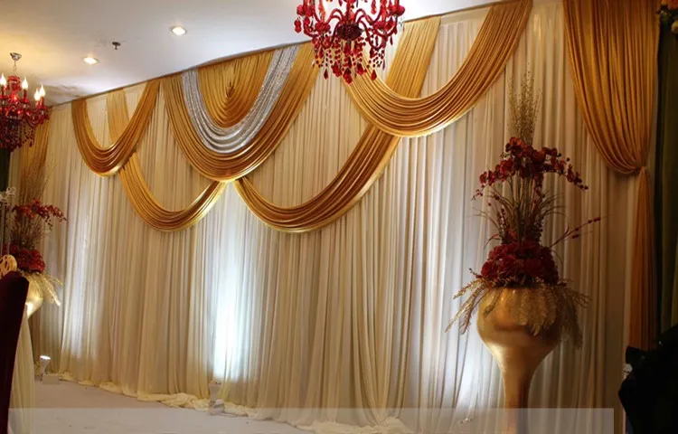 wedding stage curtain with Beatiful Swag Wedding drape and curtain wedding backdrop  6m marriage stage curtain2711