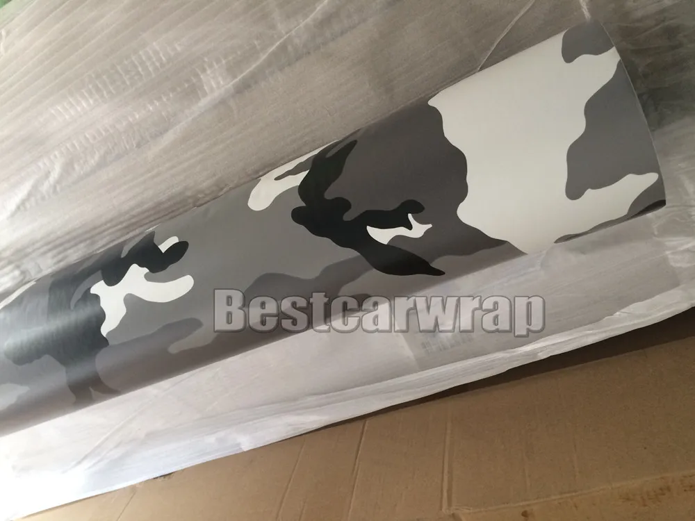 Blue white black Snow Camo Vinyl Car Wrap Styling With Air Rlease Gloss/ Matt Arctic Camouflage foil Truck covering 1.52x 30m /4.98x98ft
