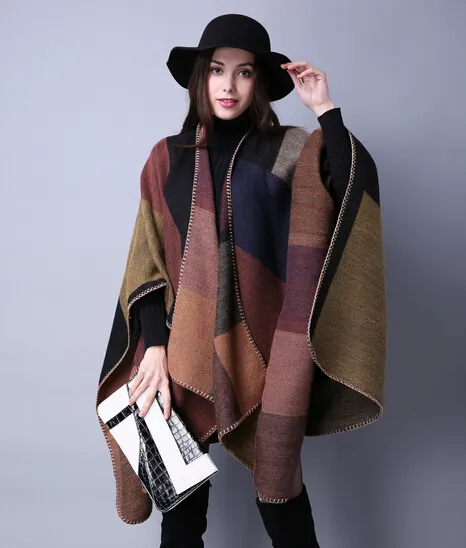 autumn winter scarf grid woman travel shawls wool spinning ladies National intensification cloak cape christmas part210g