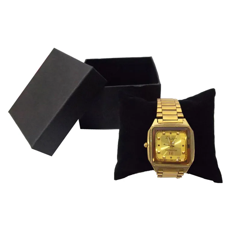 cas d'emballage de bijoux papier noir avec coussin de velours noir oreiller montre bracelet de stockage organisateur boîte-cadeau bracelet chaîne S2498