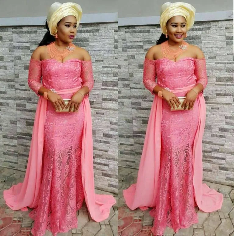 Acquistare Abiti Da Sera Stile Africano Off Spalla 3/4 Manica Lunga Nigeria  Ricamo Pizzo Abiti Da Ballo Con Staccabile Treno Indietro Zipper Party  Dress Economico | Consegna Veloce E Qualità | It.Dhgate