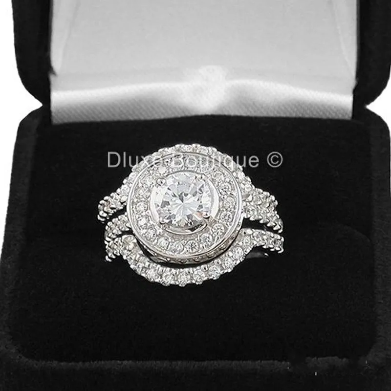 Vecalon Fashion RingシミュレーションダイヤモンドCZ 3-in-1エンゲージメントバンド女性のための結婚リング