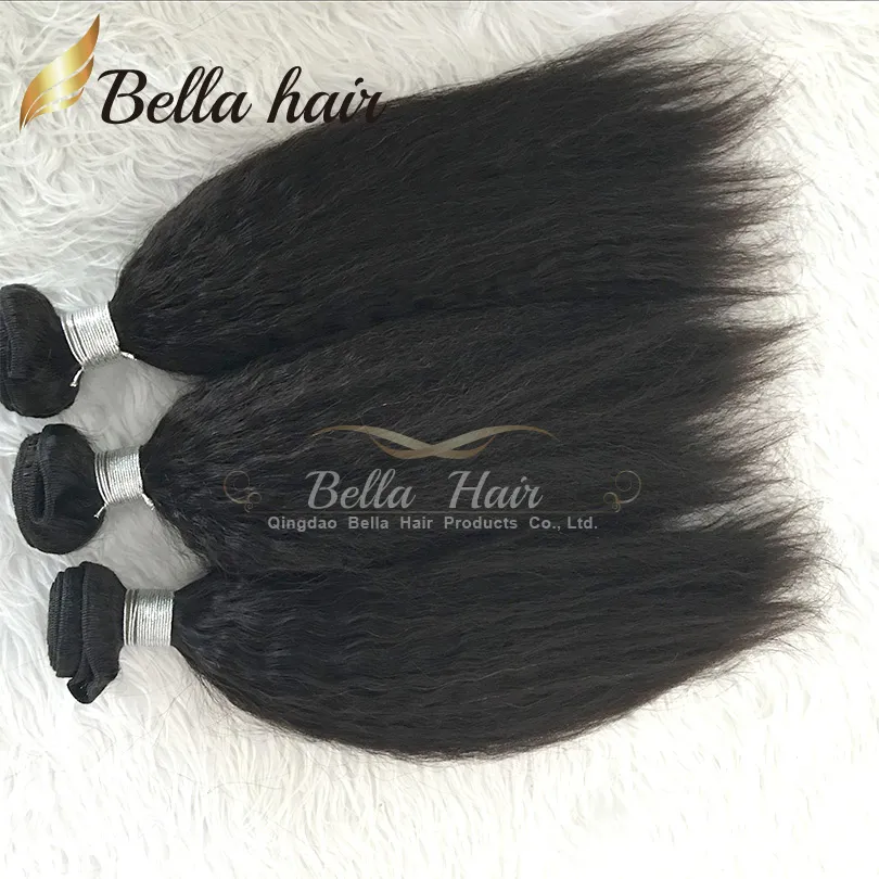 Bella Hair® Brasileño Virginal Hair Kinky Extensiones de cabello recto natural Color Negro Weave Weave Trow 8 
