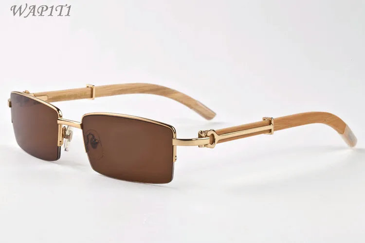 Novos óculos de sol de madeira para homens de moda búfalo hift óculos de metal de ouro lentes claras lentes de búfalos de búfalo vêm com box287a