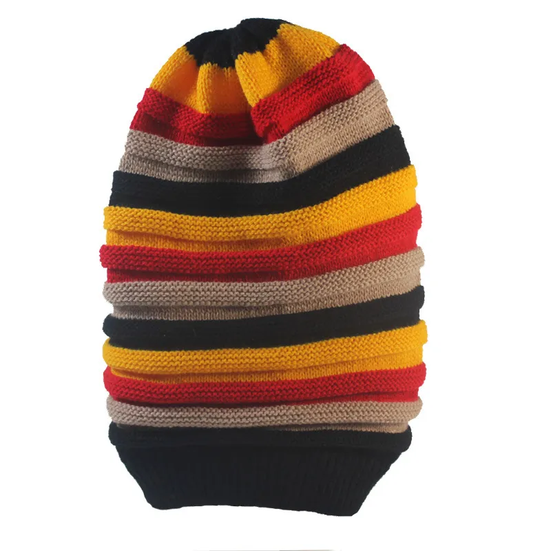 Moda unisex elastico reggae lavorato a maglia berretto con teschio cappello con teschio a strisce arcobaleno cappelli slouchy primavera gorro uomo e donna2391