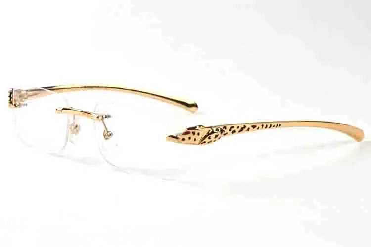 Mode Sonnenbrille für Herren Randless Buffalo Horn Brille Gold Silber Mental Leopard Rahmen Hochwertige Sonnenbrille Lunettes Gafas D221B