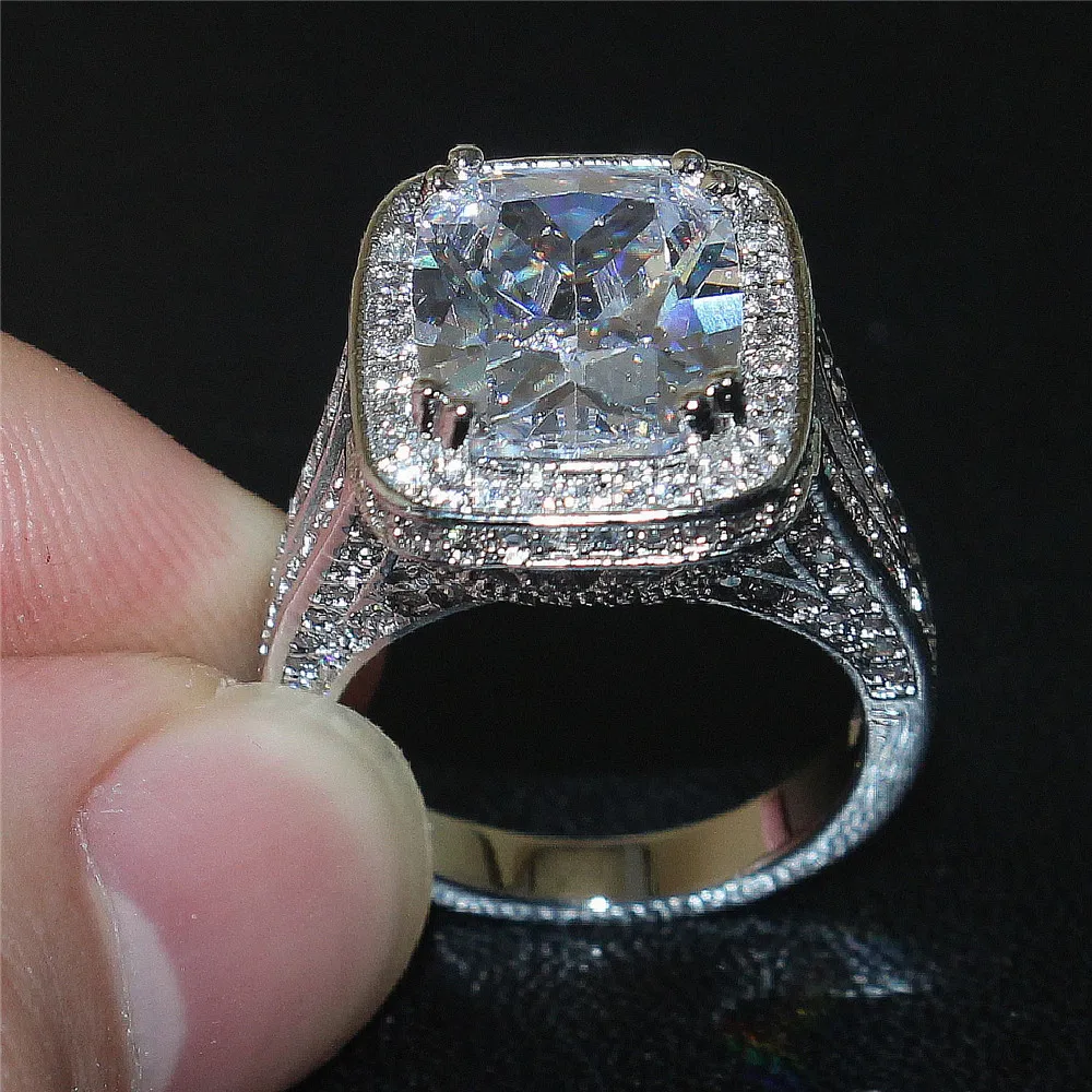 Lussuoso argento sterling 925 e oro rosa con pavé riempito 192 pezzi AAA CZ con montatura da 8 ct con pietre preziose quadrate Anelli con torre di ferro Matrimonio Ri279q