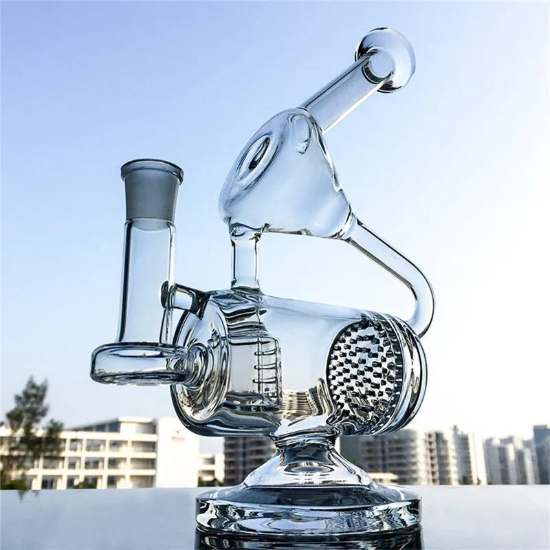 Glass Water pipe With Double Recycler Chamber Comb perc bong Inline Perc dab rigs with 14mm Joint glass bong WP143